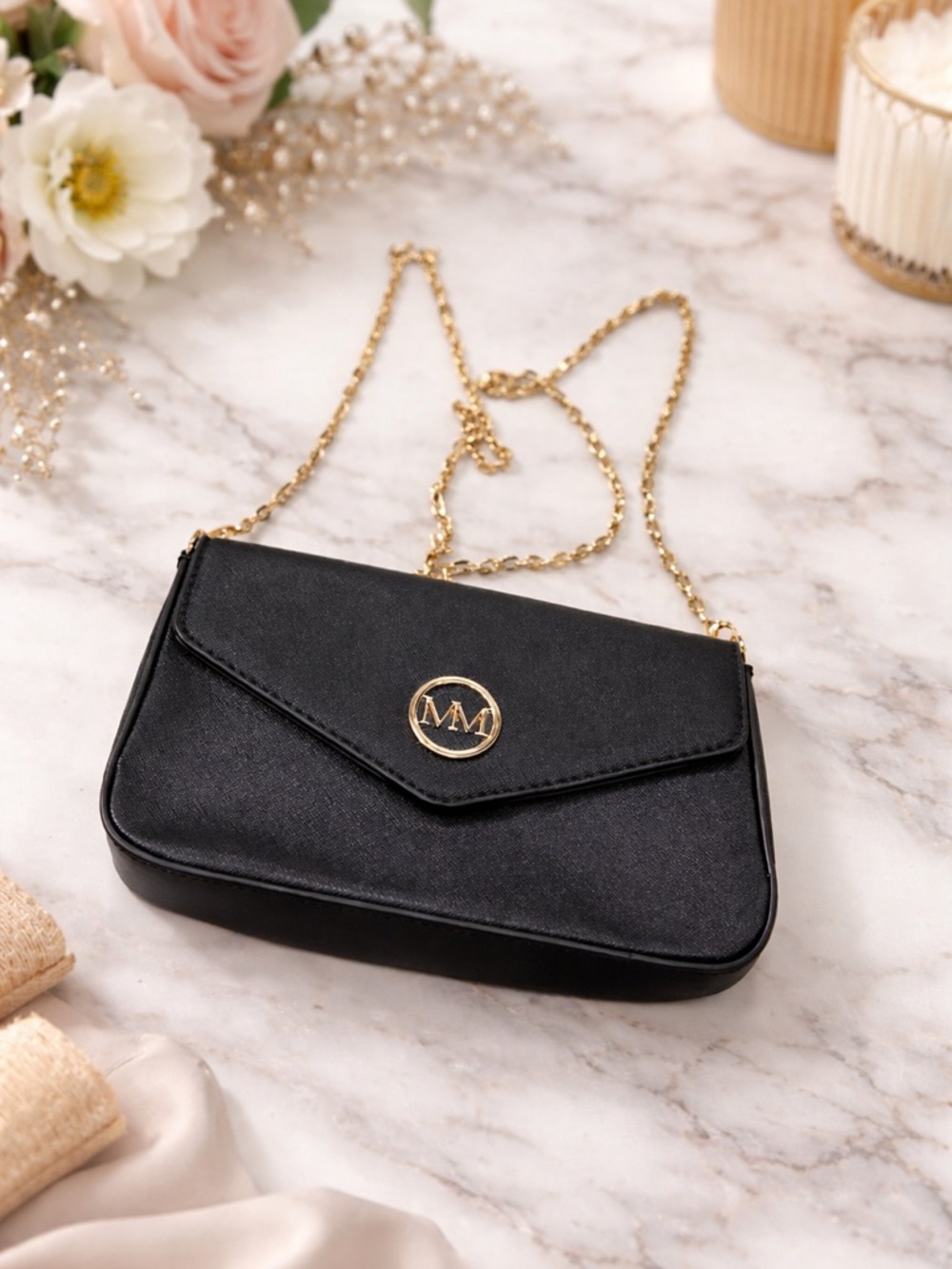 Marilyn Monroe Black Crossbody with Gold Chain